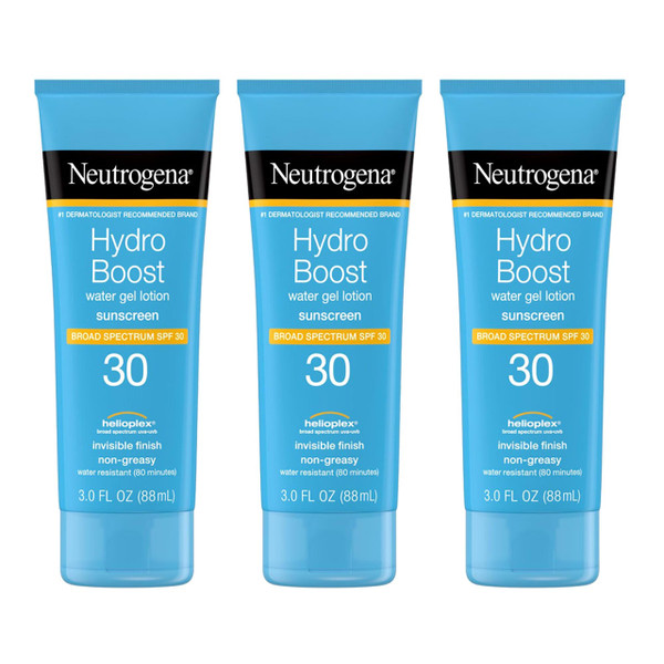 Neutrogena Hydro Boost Water Gel Sunscreen Lotion with Broad Spectrum SPF 30, Water-Resistant Hydrating Body Sunscreen, Non-Greasy & Moisturizing, Hyaluronic Acid, Travel Size, 3 fl. Oz