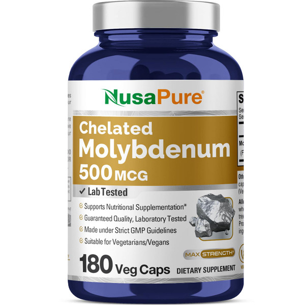 NusaPure Chelated Molybdenum 500 mcg 180 Vegetarian Caps (Vegan, Non-GMO)