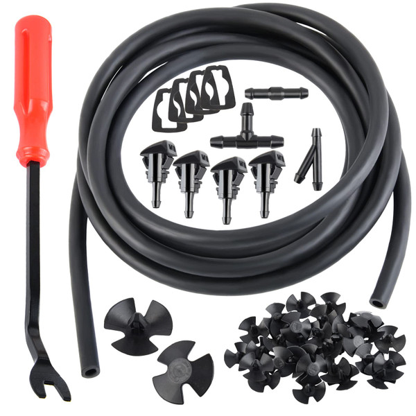 42 In 1 Front Windshield Washer Nozzles Kit Compatible with Chrysler Dodge Jeep Ram Replaces OEM # 4805742AB, 5116079AA(Nozzles, Hose, Connector, Insulation Retainers)