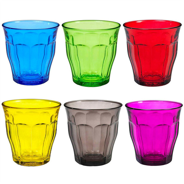 Duralex Picardie Coloured Glasses - 250ml Tumblers for Water, Juice - Multi - Pack of 6