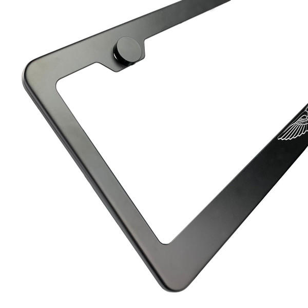 Laser Engraved Logo License Plate Frame Made of Industrial Grade Powder Coated Black Matte Black Stainless Steel w/Caps and Accessories