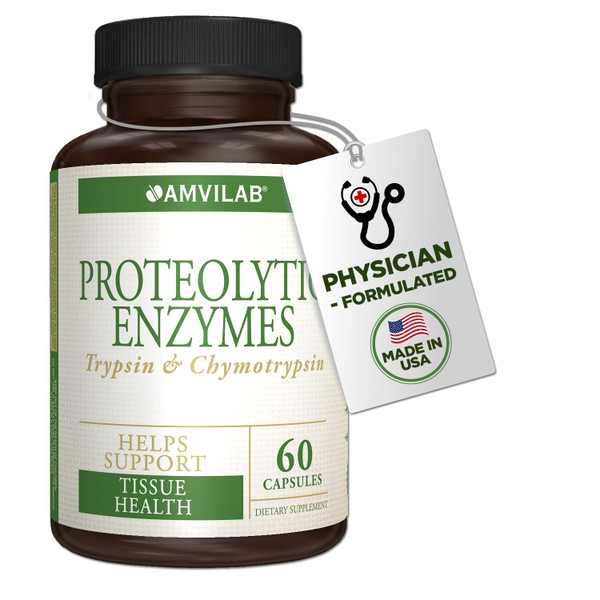 Amvilab - Proteolytic Enzymes - Trypsin & Chymotrypsin - Reduces Edema & Inflammation From Tissue Injury - Supports Digestive, Tissue & Immune Health - Recovery Boost - Dietary Supplement -60 Capsules