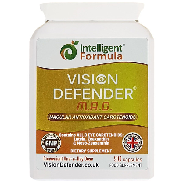 Vision Defender MAC Eye Supplement: Lutein, Zeaxanthin & Meso-Zeaxanthin Triple Antioxidant Carotenoids for Eye Health and Eyesight (90 Capsules/One Capsule Daily) Made in UK
