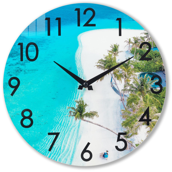 14 Inch Indoor Outdoor Clock Waterproof - Coastal Beach Style Nautical Ocean Decorative Glass Wall Clocks for Pool Patio Bathroom Home Decor- Blue