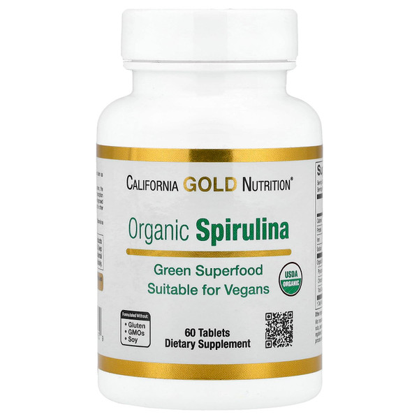 California Gold Nutrition Organic Spirulina Supplement, Featuring a Green Superfood with Antioxidants, Vegan Friendly, Gluten Free, Non-GMO, 500 mg,60 Tablets