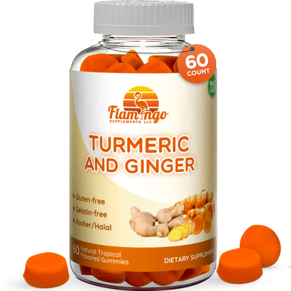 Turmeric Curcumin & Ginger Chewable Gummies for Adults and Children.Vegan Friendly, Kosher & Halal, Gluten Free, Non GMO. 60 Count