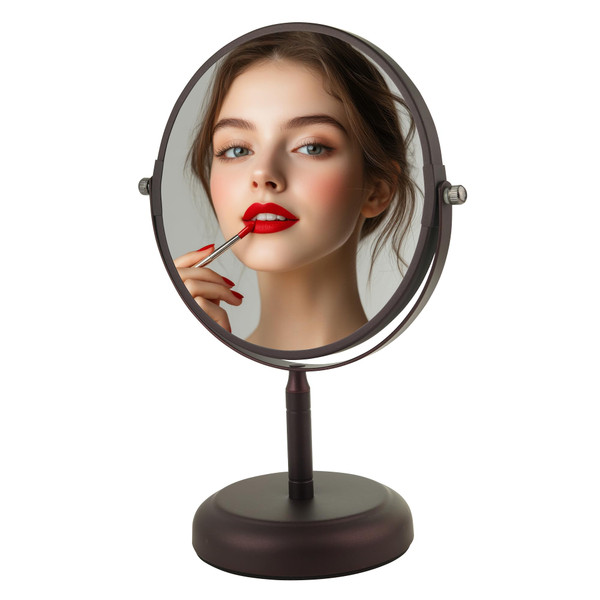 OVENTE 7'' Tabletop Makeup Mirror with 1X/5X Magnification, 360° Swivel Design and Double-Sided Free-Standing Vanity Mirror Perfect for Dresser, Bedroom and Office Desk, Antique Bronze MNLDT70ABZ1X5X