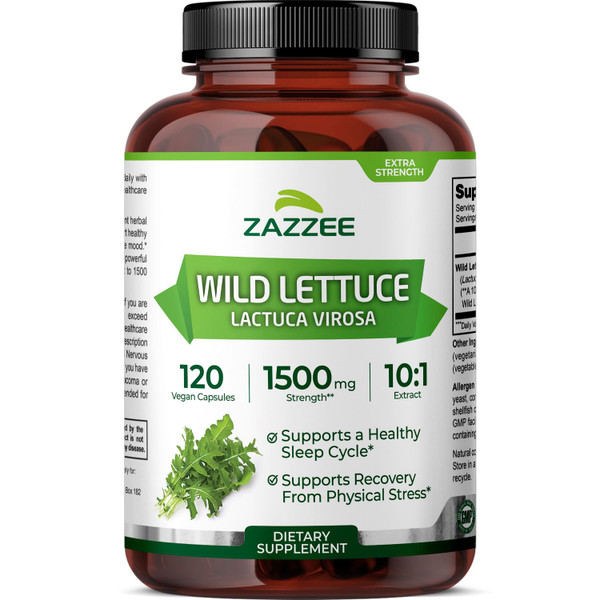 Zazzee Extra Strength Wild Lettuce 10:1 Extract, 1500 mg Strength, 120 Vegan Capsules, Potent Lactuca Virosa Variety, Concentrated 10X Extract, 100% Vegetarian, All-Natural, Non-GMO, Made in The USA