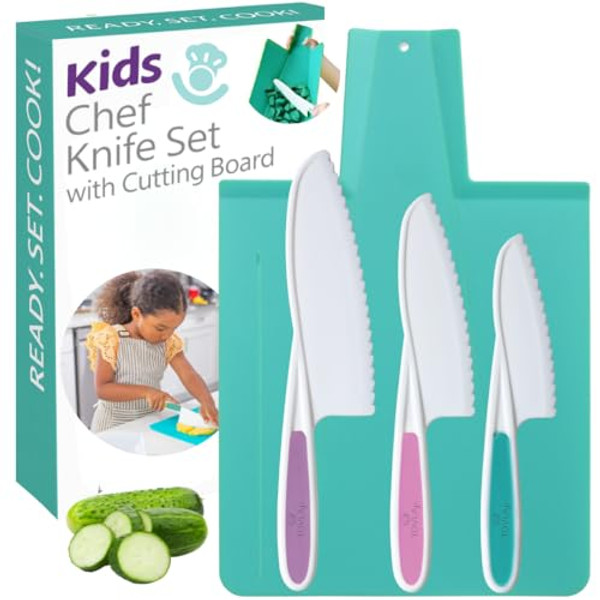 TOVLA JR. Premium Montessori Kid-Safe Knife & Cutting Board Set – Real Kitchen Tools for Toddlers & Young Kids Learning to Cook, Safe & Easy for Begin...