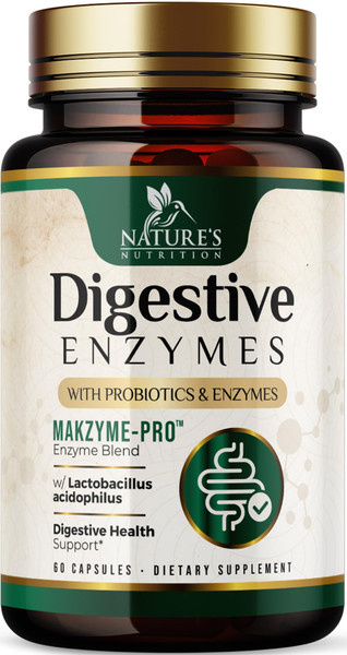 Digestive Enzymes - Multi Enzyme Complex with Bromelain, Papain, Probiotics & Prebiotics for Digestive Health, Gut Support & Bloating for Women & Men, Enzymes for Digestion Support - 60 Capsules