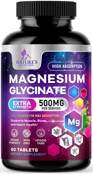 Magnesium Glycinate Supplement 250mg - 100% Chelated & Purified - to Support Sleep, Heart Health, Muscles, & Bone Strength - Best Absorption Magnesium Glycinate Capsules, Bottled in USA - 60 Tablets