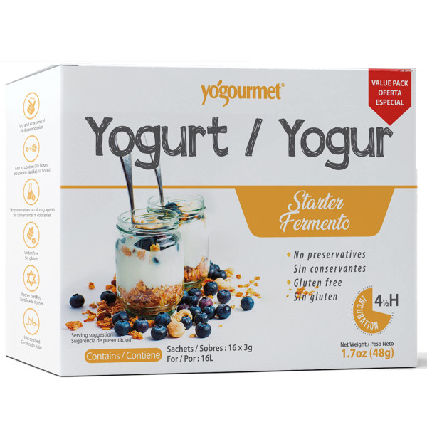 Yogourmet Yogurt Starter (16 Pack) - Make Yogurt at Home - Starter Culture - All Natural, Gluten Free, Kosher, Halal - 3 g Sachets