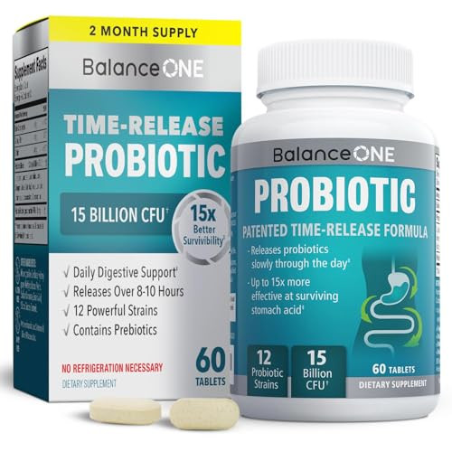 Balance ONE Probiotic for Women & Men – Time-Release Tablets for 15x Survivability – 12-Strain Formula with L. Plantarum & L. Acidophilus – Gut & Digestive Health Support – 60 Tablets