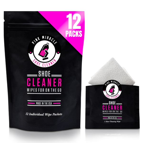 Pink Miracle Quick Clean Shoe Cleaner Wipes (12 Pack) for Fast Sneaker Cleaning on the Go!