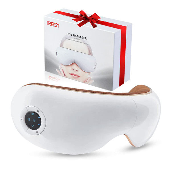 iRest Eye Massager with Heat,Smart Eye Mask Massager with Compression & Vibration,Relax Music,Rechargeable,Migraine Massager for Improve Sleep,Relieve Eye Strain Dry Eye Dark Circles Eye Bags,White