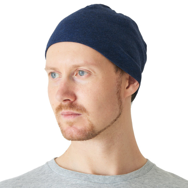 CHARM 100% Organic Cotton Beanie - Soft Chemo Hat Tight Fit Sensitive Skin Cap Snug Form Fitting Unisex Navy