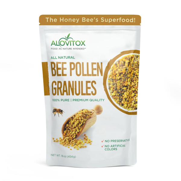 Alovitox Bee Pollen Granules 16 Oz | 100% Pure, Fresh Raw Bee Pollen | Superfood Packed Bee Pollen with Antioxidant, Protein, Vitamins & More | Nutritional Yeast & Gluten Free
