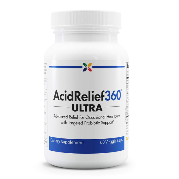 Stop Aging Now - AcidRelief360 ULTRA with GutGard and Probiotics - Advanced Relief for Occasional Heartburn with Targeted Probiotic Support - 60 Veggie Caps