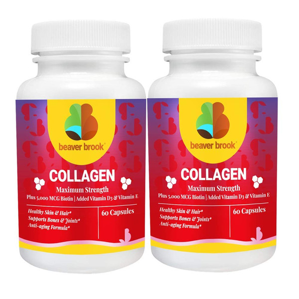Beaver Brook Collagen Anti-Aging Formula Capsules with 900mg & 5000 mcg Biotin, All Natural, Non-GMO & Gluten Free - 120 Capsules, 2 Months Supply