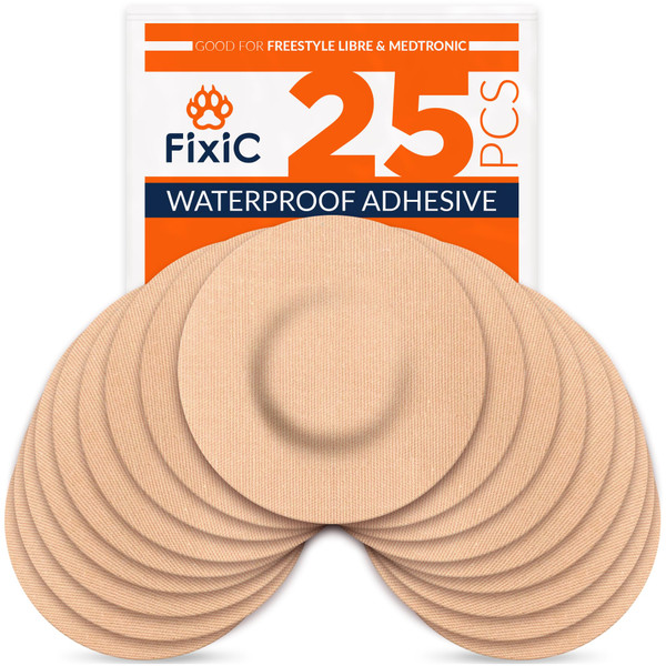 FixiС Adhesive Patches 25 Pack 3 1/2" – Good for Libre 1, 2, 3 & Plus – G7 & Stelo – Guardian – Waterproof Adhesive Patches – Libre Adhesive Covers – Pre-Cut – The Best Fixation for Your Sensor! (Tan)