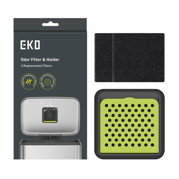 EKO Activated Charcoal Odor Filter Kit – 2-Pack Strong Odor Absorber and Deodorizer with Filter Case for Trash Cans