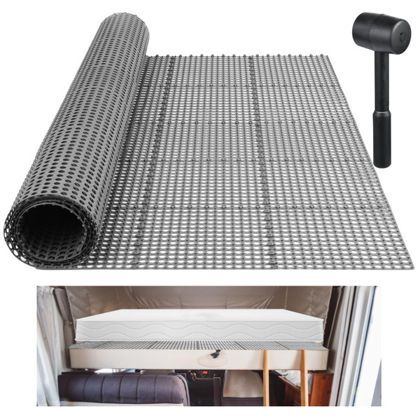 Plactic Mattress Underlay 83" L x 59" with rubber mallet RV Under Mattress Modular Interlocking Ventilation Air Meshfiber Under Mattress Pad for RV Boat Camper Creating The Bed Air Dry and Flow(Queen) Plactic Mattress Underlay 83" L x 59" with rubber mallet RV Under Mattress Modular Interlocking Ventilation Air Meshfiber Under Mattress Pad for RV Boat Camper Creating The Bed Air Dry and Flow(Queen)