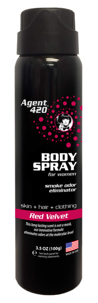 Agent 420 Daily Fragrance Body Spray - Long Lasting, Breaks Down and Destroys Smoke Odor at The Molecular Level - Eliminates Odors from Hair, Body and Clothes - 3.5 oz Spray (1 Pack, Red Velvet)
