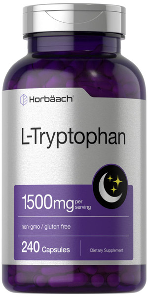 Horbäach L Tryptophan 1500mg Capsules | 240 Count | Nighttime Formula | Non-GMO, Gluten Free Supplement