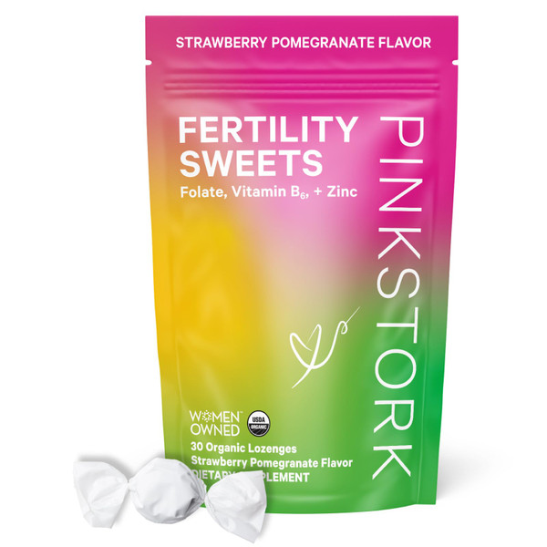 Pink Stork Fertility Support Sweets - Organic Fertility Supplements for Hormone Balance and Conception - Zinc, Folate, Vitamin B6 - Strawberry Pomegranate, 30 Count