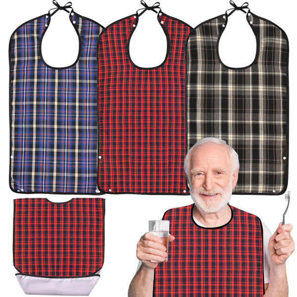 Oulisen 3 Pcs Adult Bibs For Men Washable, Reusable Waterproof Large Bibs For Adult, Clothing Protector With Crumb Catcher For Eating, Feeding Bib For Men Women Elderly Senior Oulisen 3 Pcs Adult Bibs For Men Washable, Reusable Waterproof Large Bibs For Adult, Clothing Protector With Crumb Catcher For Eating, Feeding Bib For Men Women Elderly Senior