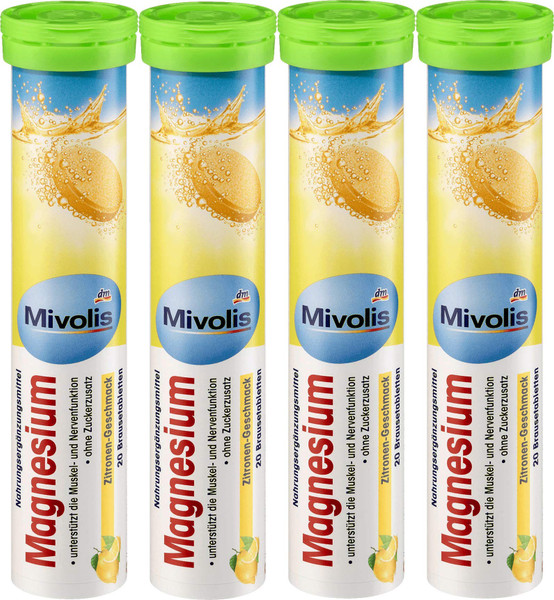 Mivolis Magnesium effervescent Tablets - Dietary Supplements 4 Packs x 20 pcs | Germany