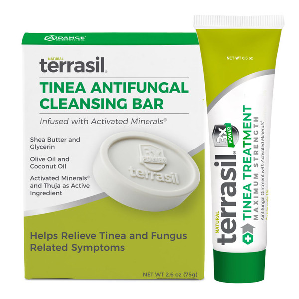terrasil Tinea Versicolor Treatment Cream + Tinea Soap 2-Product Kit Made in The USA, Clinically Proven 1% Clotrimazole. Antifungal Treats Most Ringworm & Fungal Infections. (.5oz Tube + 75g soap)