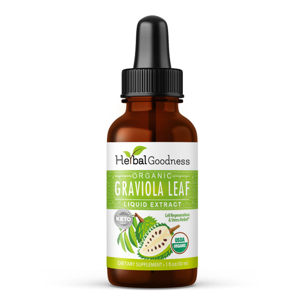 Herbal Goodness Organic Soursop Graviola Leaf Extract 1oz – 15X Concentrated Guanabana Liquid Tincture | USDA Organic & Kosher Certified | Supports Cell and Immune Wellness | Soursop Bitters Liquid