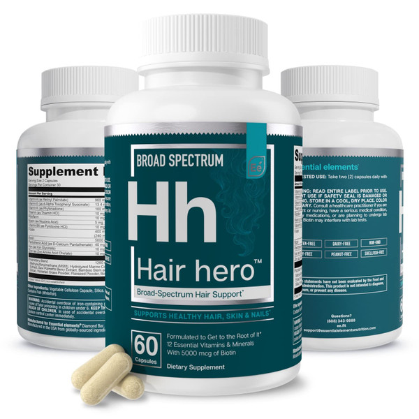 Essential Elements® Hair Hero™ - Hair Vitamins for Men - Broad-Spectrum Support with 5000 mcg Biotin - 60 Count - 30 Servings
