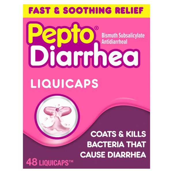 Pepto Bismol Diarrhea LiquiCaps, Anti Diarrhea Medicine for Fast Diarrhea Relief, Antidiarrheal Liquid Pills, 48 LiquidCaps