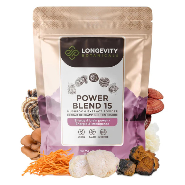 Power 15 Powder Mushroom Blend Supplement 100g | High Strength Extract Complex | With Lions Mane, Turkey Tail, Cordyceps, Reishi, Chaga & Tremella | 20% Beta-D Glucans | Immunity & Vitality Support