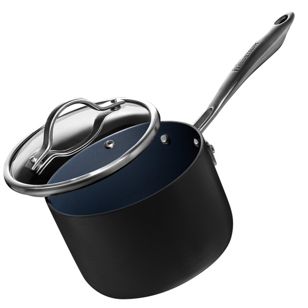 Guy Fieri's Flavortown Laser Titanium 2-Quart Sauce Pan with Lid - Non-stick Cookware Without PFAS, PTFE, or PFOA, 3x More Durable, Dishwasher Safe, Oven Safe