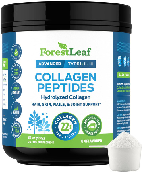 Collagen Peptides Powder Unflavored - Hydrolyzed Collagen Protein Powder Type 1, 2 & 3 - Grass Fed Keto Collagen Powder for Women & Men - Vital Hair, Skin, Nails, Joints, Recovery, 11g Per Serving