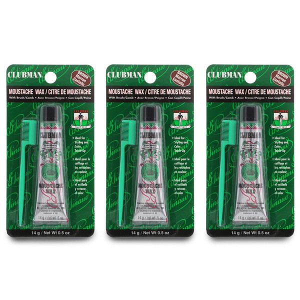 Clubman Mustache Wax for Men – Brown Moustache Wax with Brush & Comb, Strong Hold, 0.5 oz x 3 Pack