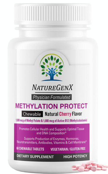 NatureGenX Methylation Protect - Methyl B12 with Methylfolate for MTHFR Support Supplement, Natural Cherry Methylated Vitamins B-12 Plus 5-mthf, Gluten-Free(60 Tablet)