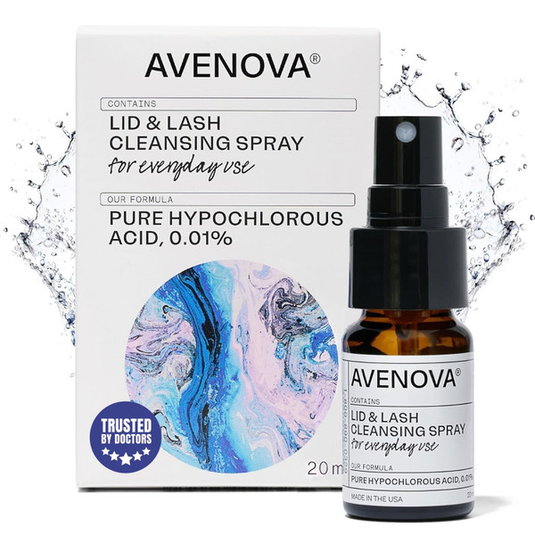 Avenova Eyelid and Eyelash Cleanser Spray - 20ml Bottle - Gentle Everyday Pure Hypochlorous Acid Spray for Eye Irritation