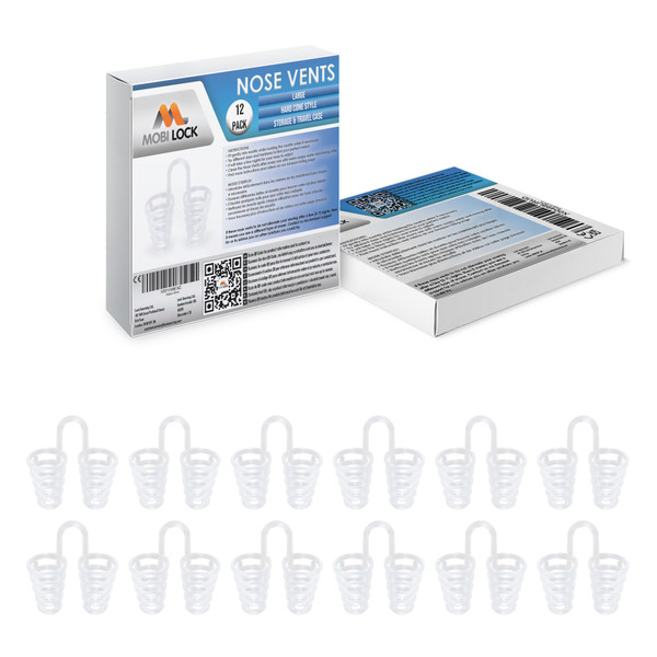 Nose Vent Sinus Relief Dilator (Pack of 12 Large Size) Hard Silicone Vents - A Simple Solution for Nasal Snorers - Reusable Snoring Device to Enjoy a Peaceful Night's Sleep - by Mobi Lock