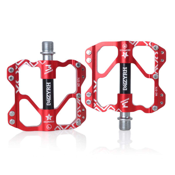 ThinkTop Mountain Bike Pedals Platform for MTB BMX, 9/16 Bicycle Road Bike Flat Pedals Aluminum, 3 Bearing Sealed Lubricate, Red