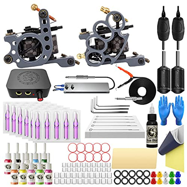 Wormhole Tattoo Complete Beginner Kit: 152 Piece Set, Black, Adult, Tattoo Power Supply, 2 Machines, 10 Inks, 30 Needles, Safe & Easy to Use