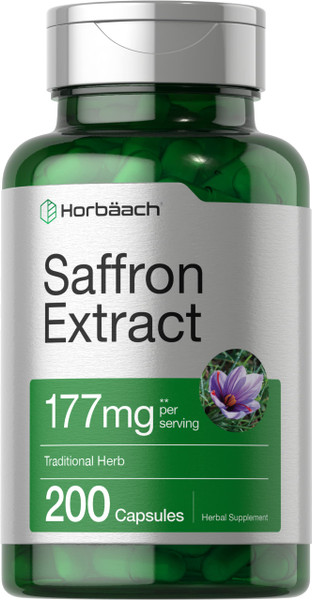Horbäach Saffron Extract Supplement | 177 mg | 200 Capsules | Pills for Women & Men | Non-GMO, Gluten Free