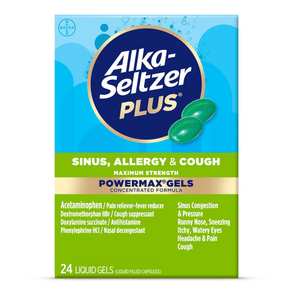 Alka-Seltzer Plus Maximum Strength Power Max Sinus, Allergy and Cough Medicine for Adults and Children 12 Years and Older - Relieves Symptoms from Allergies, Colds or Hay Fever, 24 Count
