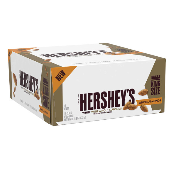 HERSHEY'S White Creme with Whole Almonds King Size Candy, Individually Wrapped, 2.6 oz Bars (18 Count)