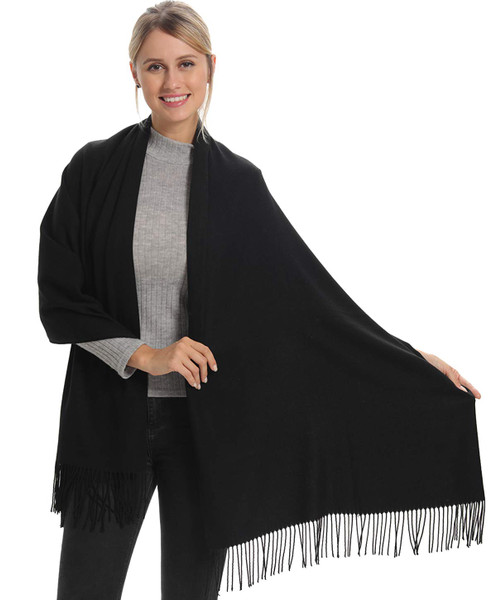 Women Pashmina Scarf Wrap Shawl, Black Soft Wool, Travel Blanket Accessories, Evening Wedding Party, Mom in Law Female Hostess Grandma Friend Sister Wife Girlfriend Christmas Good Gift