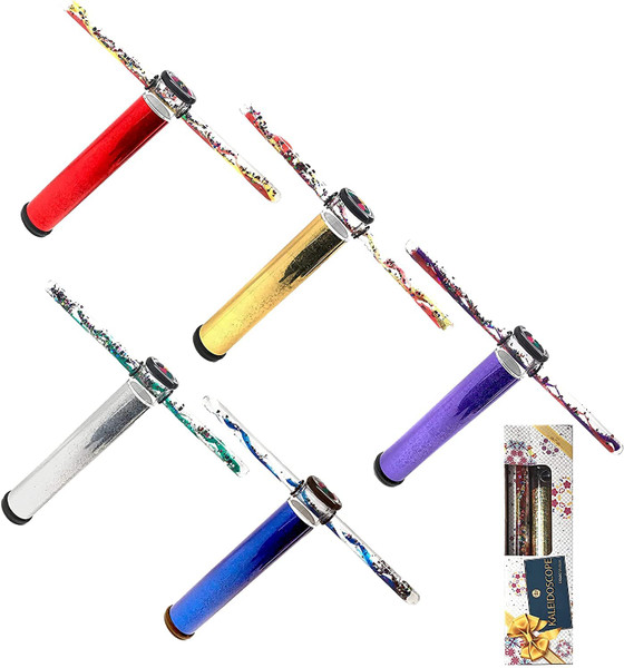 Star Magic Kaleidoscope Glitter Wand - 9" Scope with a 12" glitter wand - Liquid Motion Kaleidoscope. ONE randomly selected color Kaleidoscope in A GIFT BOX