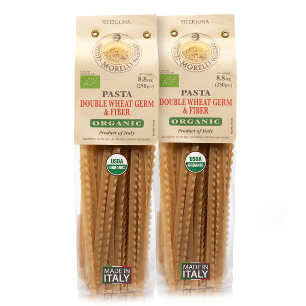 Morelli Mafalda Pasta, High Fiber Mafaldine Pasta, Imported from Italy (Ricciolina, Reginette With Bran and Double Wheat Germ) - 8.8 oz / 250 g (Pack of 2)